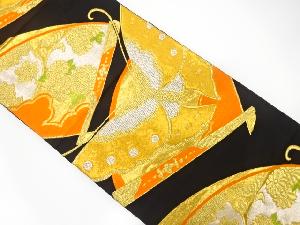 アンティーク　扇に蝶・楓模様織出し袋帯（着用可）